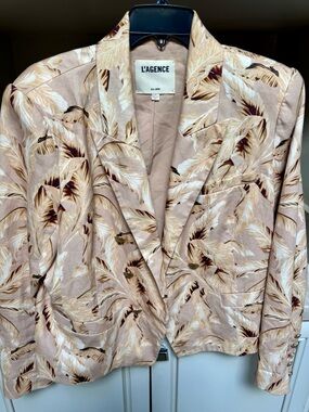 L'AGENCE Beige Feather-Print Tailored Blazer